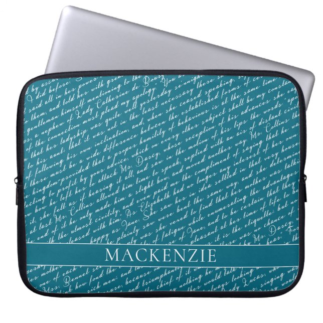 Teal Blue Jane Austen Pride Prejudice Netherfield Laptop Sleeve (Front)
