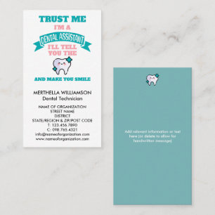 Teal Blue Kawaii DENTAL ASSISTANT Corporate  Business Card