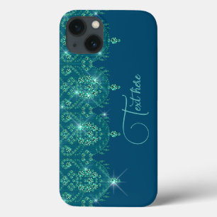 Teal blue lace elegant sparkle iPhone 13 case