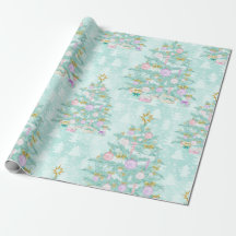 Teal Blue Lavender Christmas Tree Gift Wrap Paper