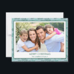 Teal Blue Leaf Pattern Simple Merry Christmas Holiday Card<br><div class="desc">Teal Blue and Mint Green Leaf Pattern Simple Merry Christmas Holiday Photo Card. The picture and family name can be replaced on this simple and elegant Pastel Greenery Christmas Photo Card.</div>
