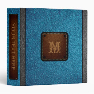 Teal Blue Leather Look Brown Tag Binder