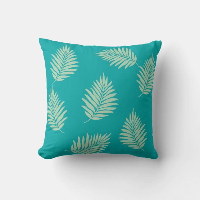  Teal Blue Leaves Square Pillow16" x 16" Throw Pillow (Front)