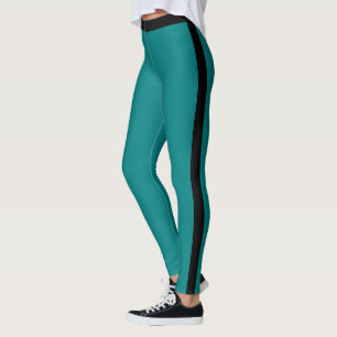 Teal Blue Leggings Black Side Stripe Choose Colour