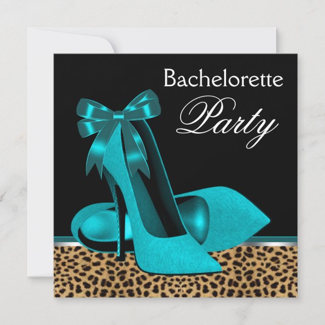Teal Blue Leopard High Heels Bachelorette Party Invitation (Front)