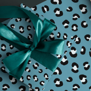 Teal Blue Leopard Print Wrapping Paper Sheet