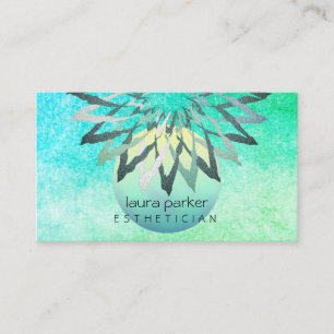 Teal Blue Lotus Flower Beautician Cosmetologist Business Card
