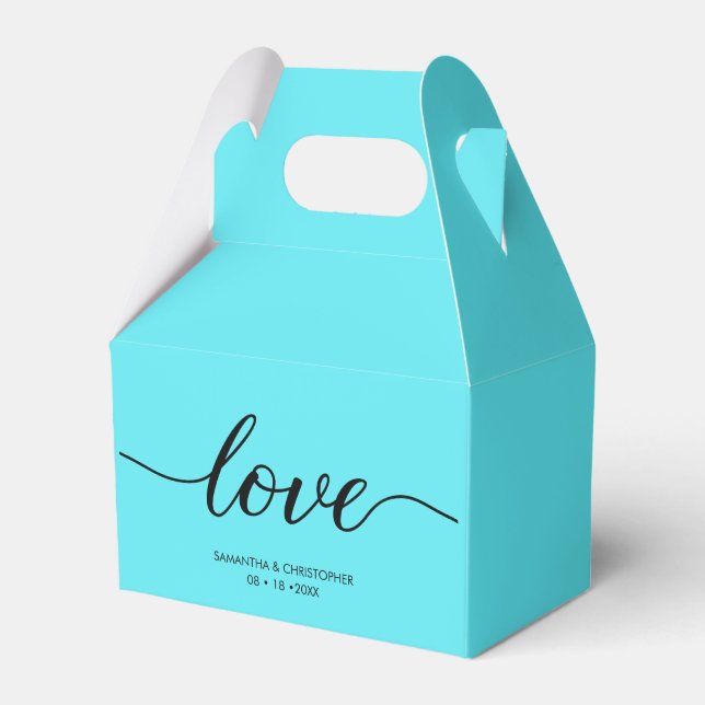 Teal Blue Love Script Modern Wedding Thank you Favor Box (Front Side)