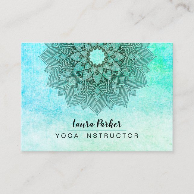 Teal Blue Mandala Lotus Meditation Holistic Yoga Business Card (Front)