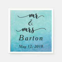 Teal & Blue Mandala Wedding "Mr & Mrs" Typography