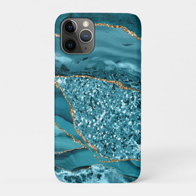 Teal Blue Marble Geode Gold Glitter Agate Case-Mate iPhone Case (Back)