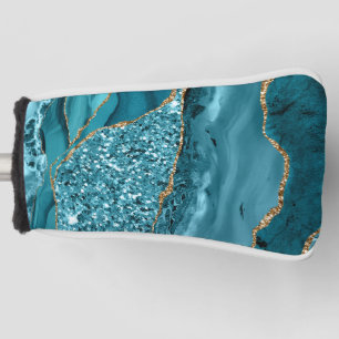 Teal Blue Marble Geode Gold Glitter Agate Golf Head Cover