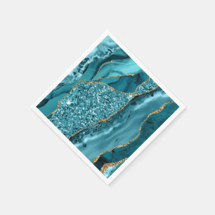 Teal Blue Marble Geode Gold Glitter Agate Napkin
