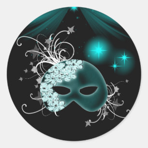 Teal Blue Mardi Gras Mask Envelope Seal Sticker