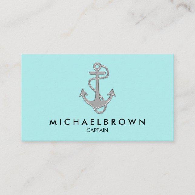 Teal Blue Marine Nautical Anchor Business Card (Front)