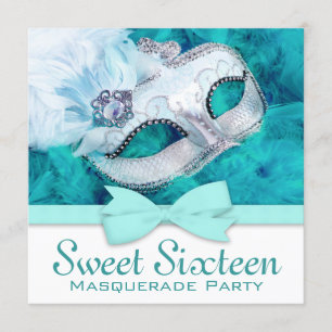 Teal Blue Masquerade Party Invitation