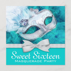 Teal Blue Masquerade Party Invitation