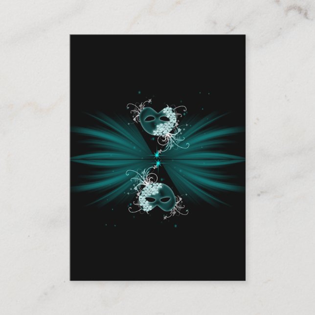 Teal Blue Masquerade Party Table Cards (Front)
