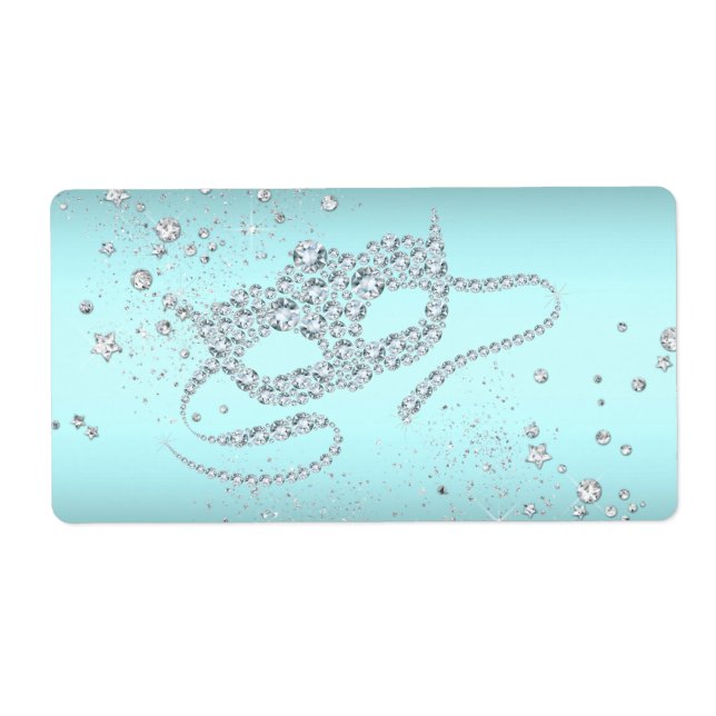 Teal Blue Masquerade Party Water Bottle Labels (Front)