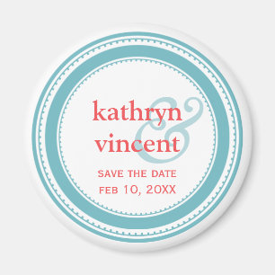 Teal blue medallion ampersand circle save the date magnet
