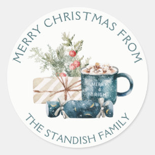 Teal Blue Merry Christmas Hot Chocolate Food Classic Round Sticker