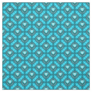 Teal Blue Metal Flowers with Gems Pattern Fabric