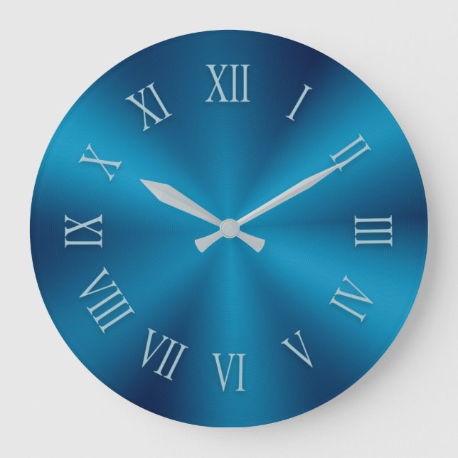 Teal Blue Metallic Clock and Pattern Roman Numbers (Front)