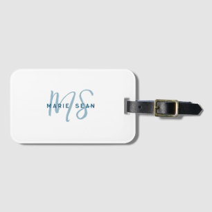 Teal Blue Minimalist Simple Two Monogram Luggage Tag