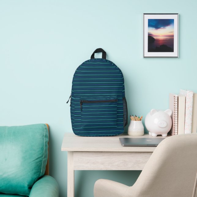 Teal Blue Minimalist Stripe Backpack (Insitu)