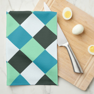 Teal Blue Mint Green Coal White Plaid Kitchen Towel