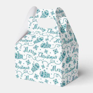 Teal Blue Mittens Pattern Christmas Favor Box