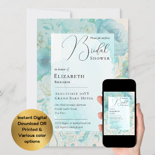 Teal Blue Modern Bridal Shower Print or Digital In Invitation