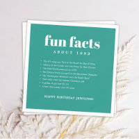 Teal Blue Modern Minimal Fun Facts Birthday Year