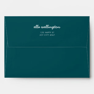 Teal Blue Modern Minimal Script Return Address Envelope