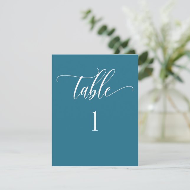Teal Blue Modern Minimalist Table Number (Standing Front)