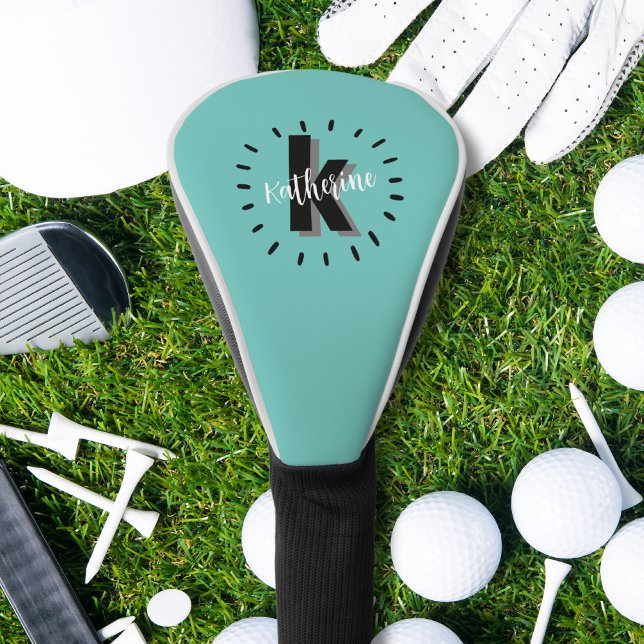 Teal Blue Modern Monogram Initial Golf Head Cover (Cute Modern Monogram Initial Golf Head Cover)