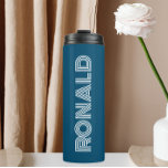 Teal Blue Modern Typography Personalized Name Thermal Tumbler<br><div class="desc">Keep hot beverages hot and cold beverages cold with this trendy,  insulated thermal tumbler that is a teal blue colour along with name printed in white,  modern  typography. Edit your thermal tumbler and replace name with desired name. Perfect for a birthday gift,  wedding groomsman gift,  etc.</div>