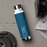 Teal Blue Modern Typography Personalized Water Bottle<br><div class="desc">Trendy,  vacuum insulated water bottle that features personalized name in white,  modern typography on a teal blue colour background. Personalize bottle by editing and replacing name with your own as desired. Perfect for a birthday gift,  wedding groomsman gift,  etc. Select your water bottle style. Select your water bottle style.</div>