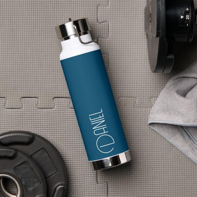 Teal Blue Modern Typography Personalized Water Bottle (Gym)
