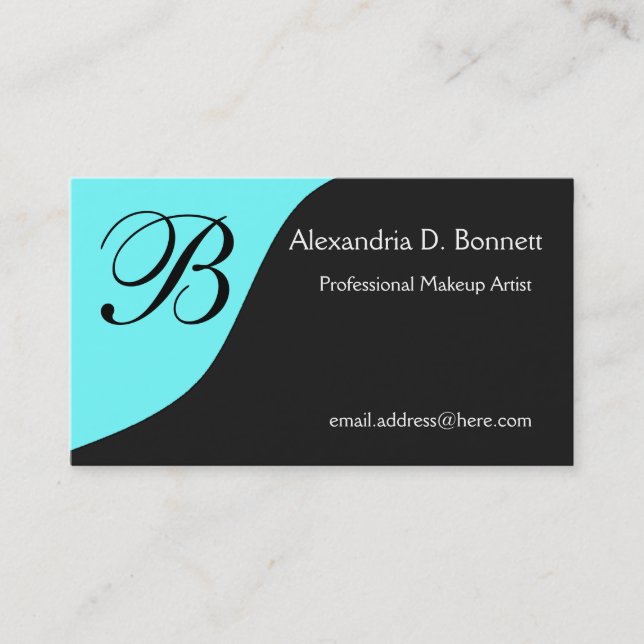 Teal Blue Monogram Business Cards (Front)