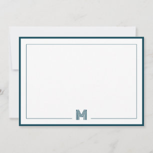 Teal Blue Monogram Double Border Stationery Card