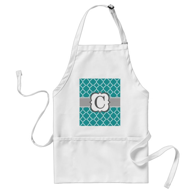 Teal Blue Monogram Letter C Quatrefoil Standard Apron (Front)