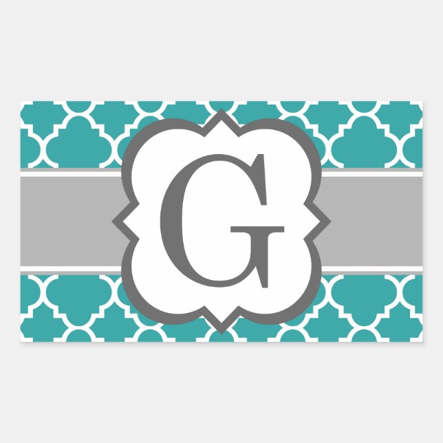 Teal Blue Monogram Letter G Quatrefoil Sticker (Front)