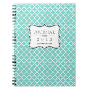 Teal blue Moroccan tile personalized journal