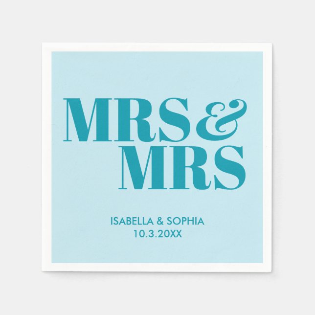 Teal Blue Mrs & Mrs Personalized Wedding Napkins (Front)