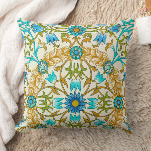 Teal Blue & Mustard William Morris Vine Arts Throw Pillow