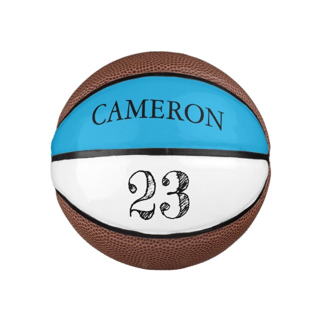 Teal blue Name Ball Player Number etching Mini Basketball (Front)
