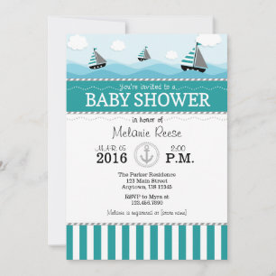 Teal Blue Nautical Baby Shower Invitation