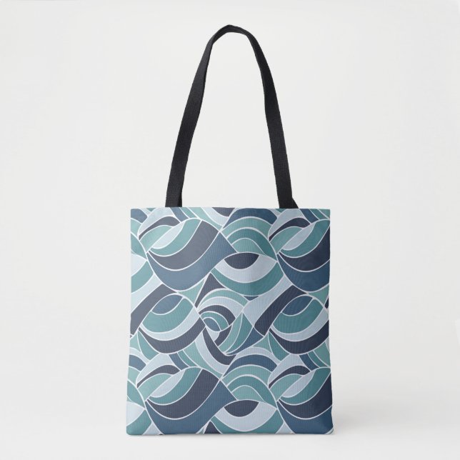 Teal & Blue Ocean Waves Shoulder Tote (Front)