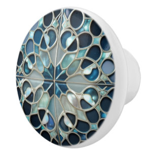 Teal blue offwhite nature pearls inspired ceramic knob